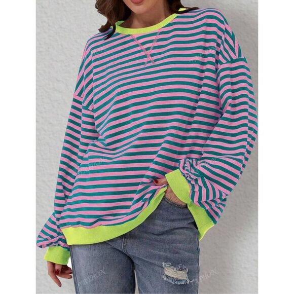 SHEIN Casual Striped Oversized Pullover Shirt Size 1XL - Picture 3 of 4